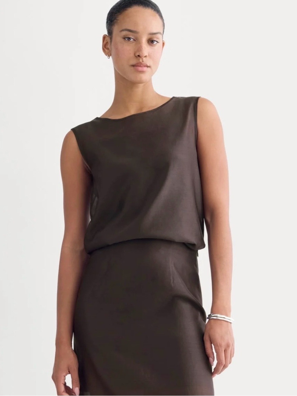 Everlane Organza Shell Top in Dark Brown with Removable Tank Liner